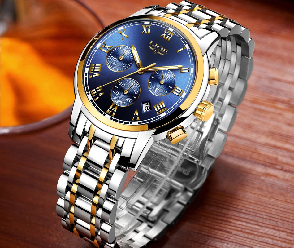 Новые часы, мужские, люксовый бренд, LIGE, хронограф, мужские спортивные часы, водонепроницаемые, полностью стальные, кварцевые, мужские часы, Relogio Masculino
