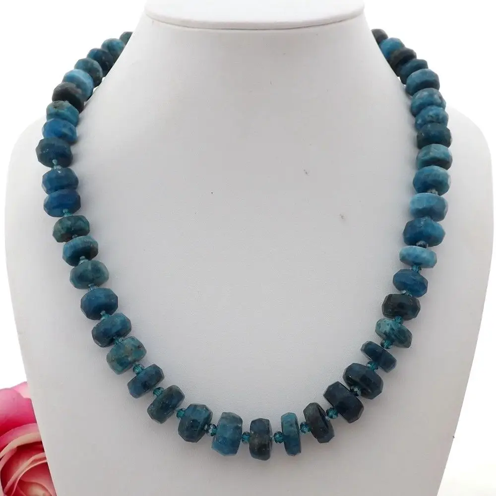 

GE090615 21'' Faceted Rondelle Blue Apatite Necklace
