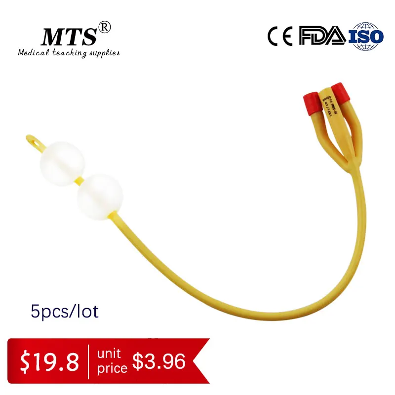 5 шт./лот, силиконовое покрытие, 3way, латексный катетер Фоли, двойной шарик, мочевой катетер
