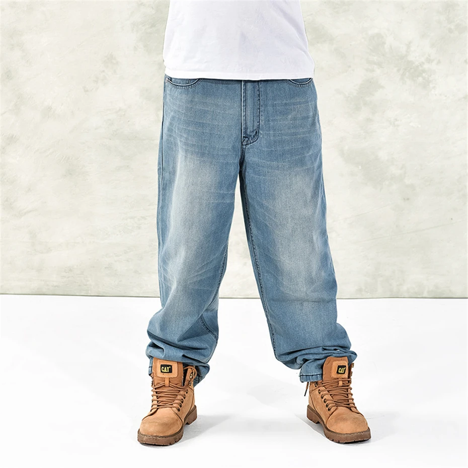 Мешковатые джинсы, мужские джинсовые штаны, свободные уличные джинсы, модные штаны для скейтборда для мужчин размера плюс, одноцветные синие брюки S92
