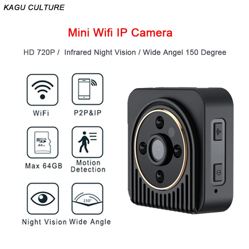 Mini Wifi IP Camera Infrared Night Vision HD 720P Motion Detection Micro Camcorder Car Sport DV Recording Video Wide Angel 150