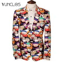 YUNCLOS Cartoon Printed Men Suit Jacket  Slim Fit Party Stage Perform Dress Men Jackets Latest Design Plus Size 6XL EU Size