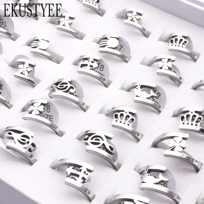 

20 Pieces Mix Crown Palm Charm Stainless Steel Rings for Women Jewelry