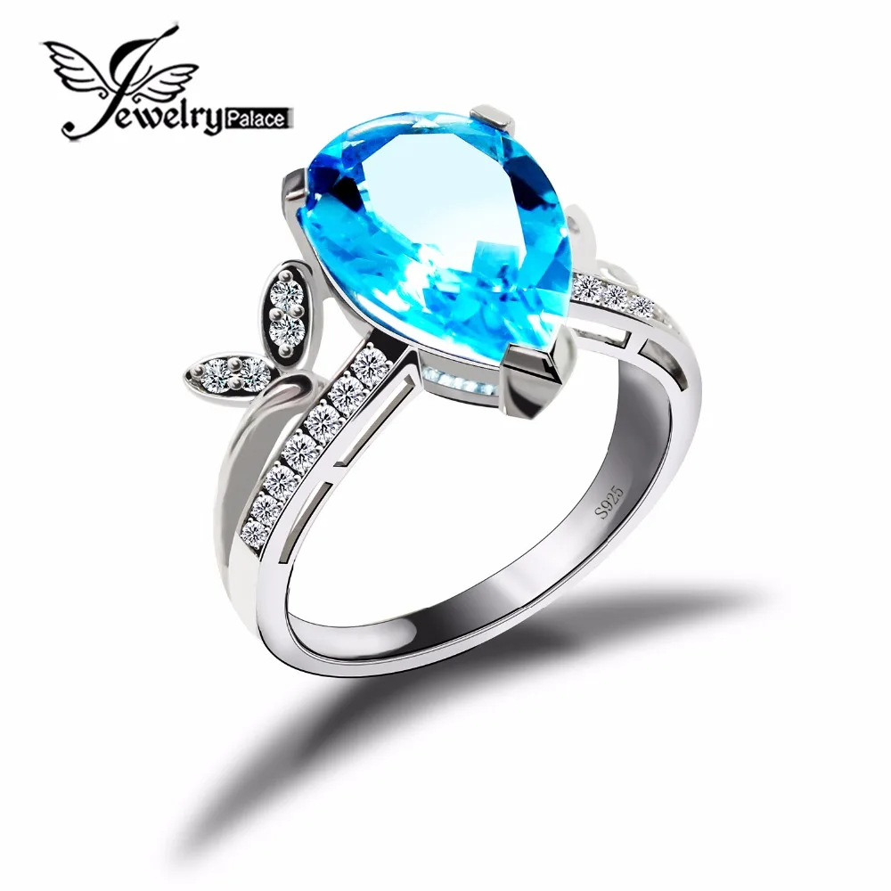 

Genuine Tear Drop Blue Topaz Ring Solid 925 Sterling Silver Fashion Bijouterie Natural Gemstone Charm Vintage Jewelry Crystal