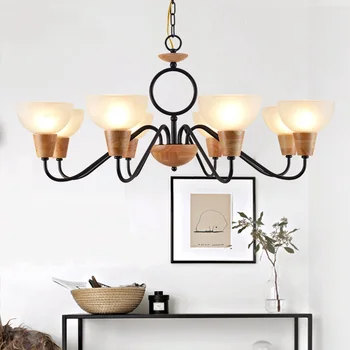 

Nordic living room lights bedroom Pendant Lights lamps wood logs atmosphere American style country LU807127