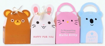 

Cute Cartoon Rabbit bear Candy Packing box with handle, Candy Macaroon Cookie boxes, Food snack Packing for wedding 100pcs/lot