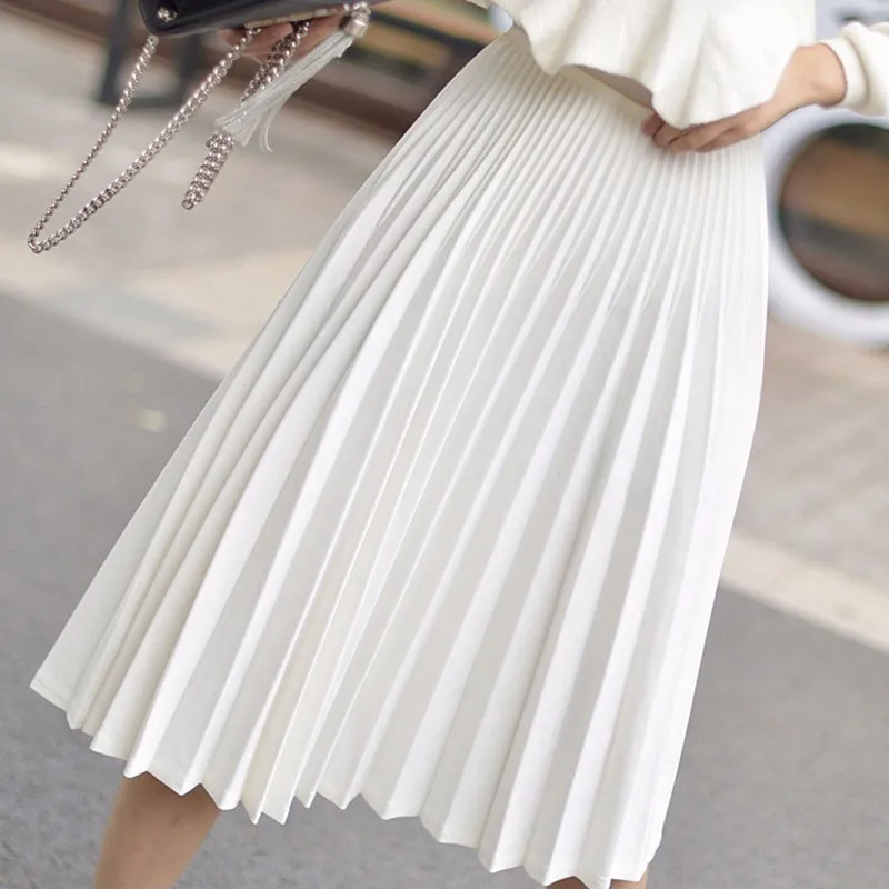 

Spring and autumn Long Pleated skirt vintage high waist white black a line skirts womens faldas mujer moda 2019 jupe femme