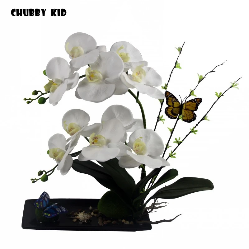 

High simulation bonsai Real touch artificial Phalaenopsis arrangements fake flower in ceramic pot moth Orchid flower suit