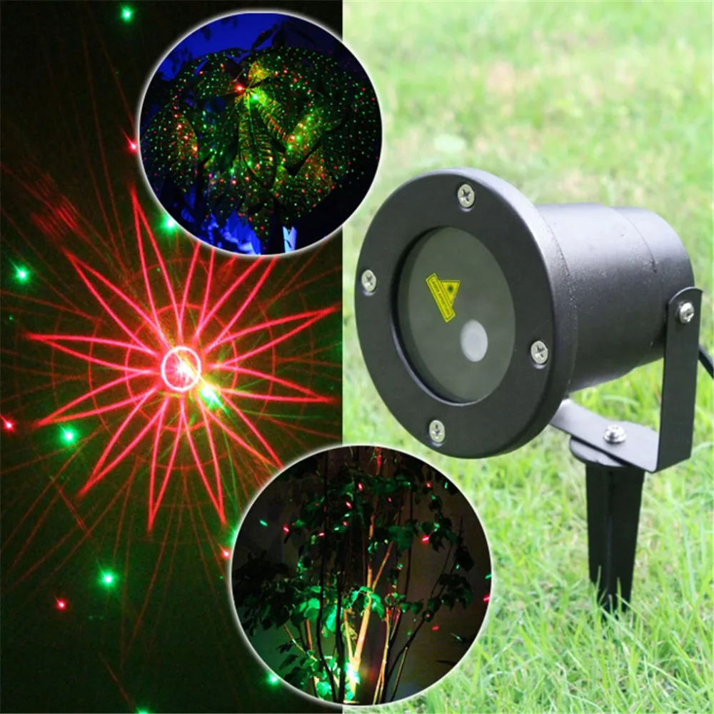 2 Lens IP65 8 Big Patterns Red Green Waterproof Outdoor Projector Laser