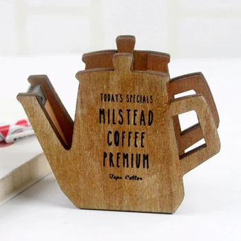 

tape dispenser Transparent tape cutter creative retro coffee pot shape wood adhesive tape machine tape for sealing packing machi