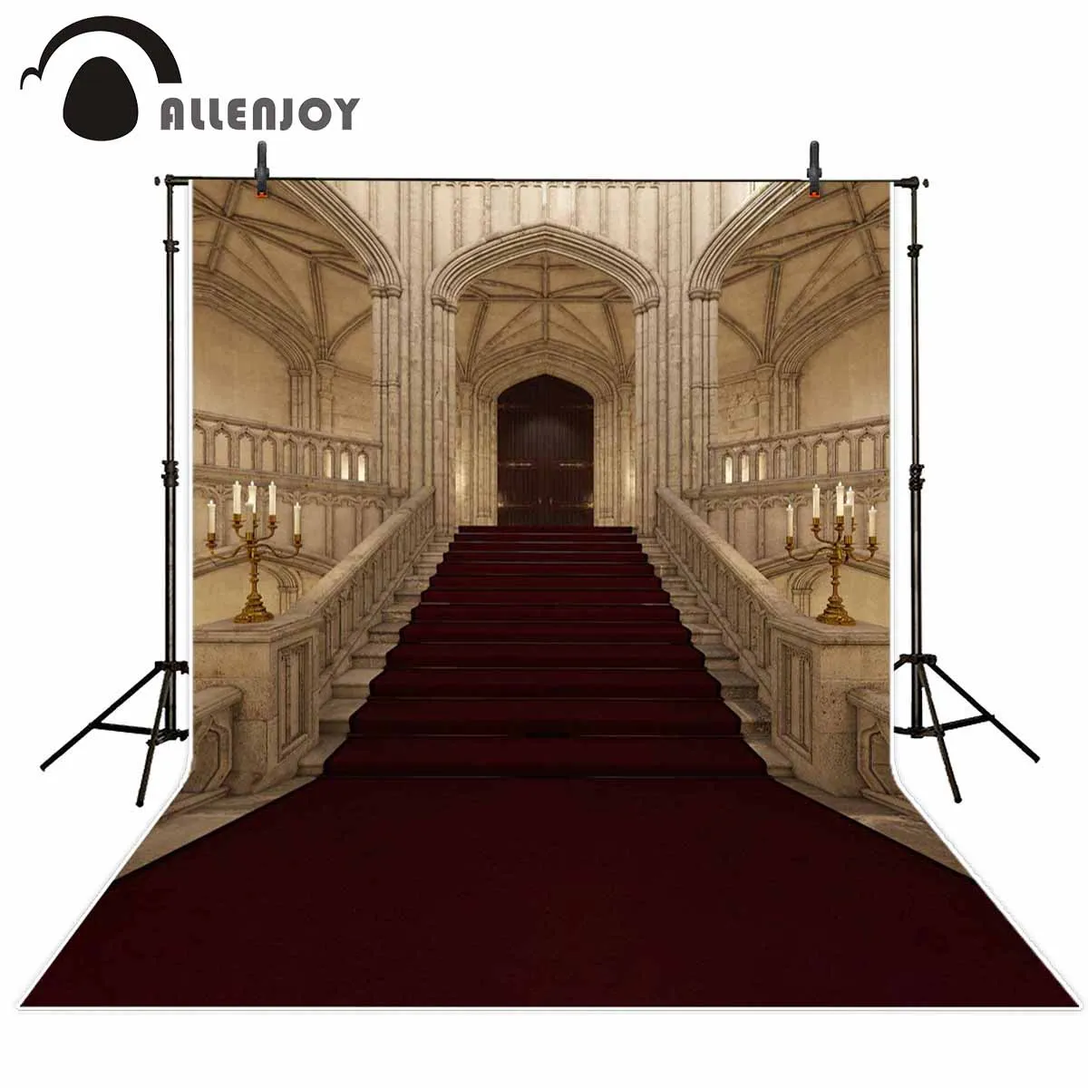 Allenjoy photography backdrop fairy tale palace red carpet stairs door background for photo studio photocall photophone props Allenjoy photography backdrop fairy tale palace red carpet stairs door background for photo studio photocall photophone props