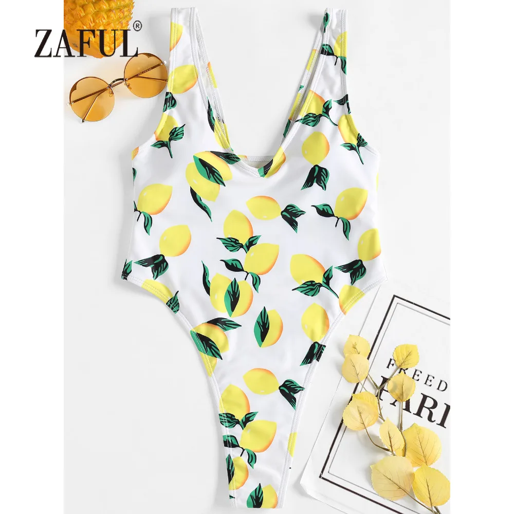 Женский купальник с принтом лимона ZAFUL цельный купальный костюм v-образным