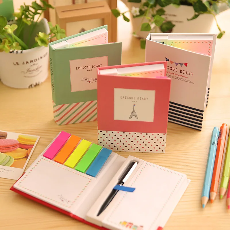 

Student stationery small fresh hard shell combination convenient sticker note with pen wholesale