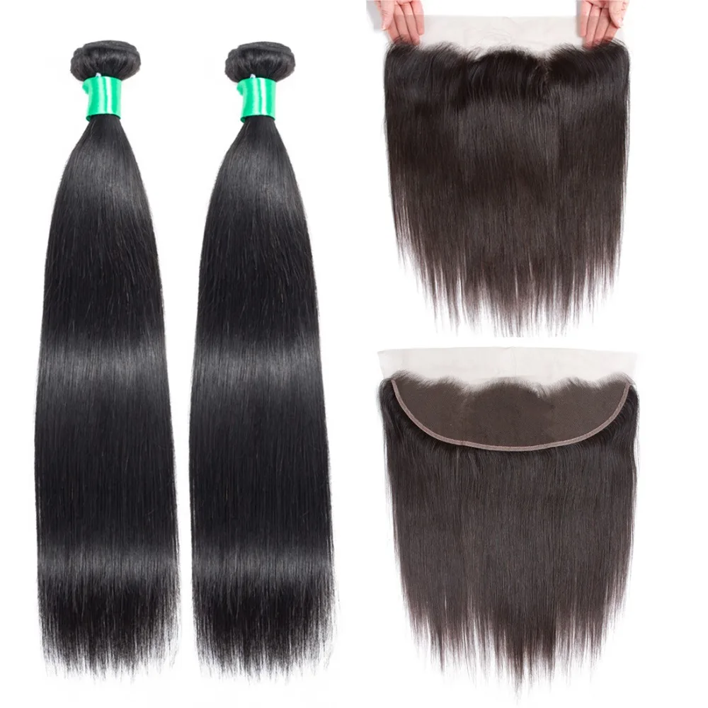 Ably Hair Extensions Brazilian Straight Hair Bundles With Frontal Closure Remy Human Hair 2 Bundles With Lace Frontal Closure