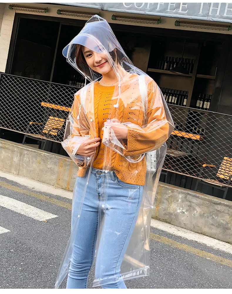FreeSmily Fashion transparent raincoat adult hiking outdoors fishing raincoat EVA plastic environmental protection raincoat - Image 5