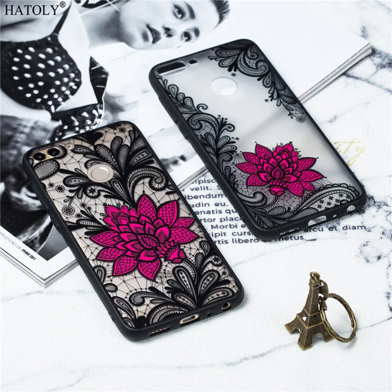 

Huawei P Smart Case Huawei P Smart Cover TPU +PC Lace Rose Flower Silicone Phone Case For Huawei Enjoy 7s Back Cover Funda Capa