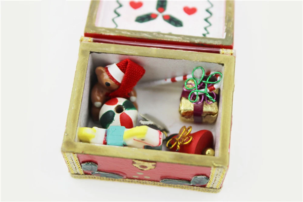 1/12 Миниатюрные аксессуары для кукольного домика, мини деревянная Рождественская Подарочная коробка, имитация мебели, модель игрушек для украшения кукольного дома