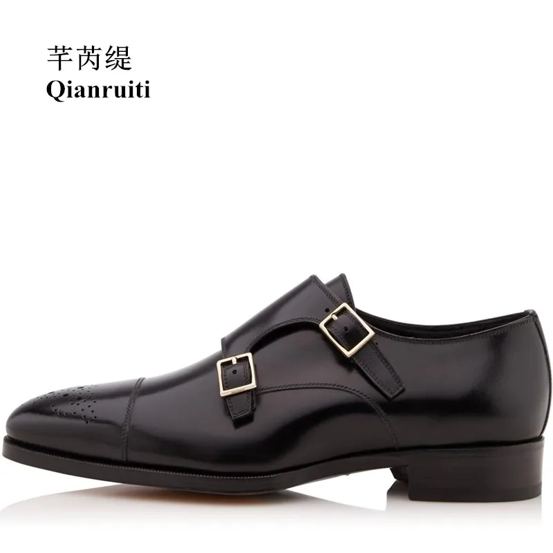 Qianruiti Men Dress Shoes Double Monk Strap Buckle Oxfords Business