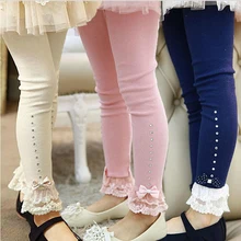 Sweet girls lace legging autumn winter cotton diamond design long pants kids trousers filles legging 2