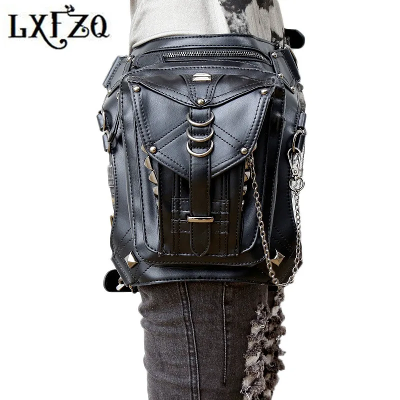 

Steampunk bags fanny pack heuptas motorcycle leg bag fashion Belly band Steam punk bags Belt buckle a case for phone Waist Bags