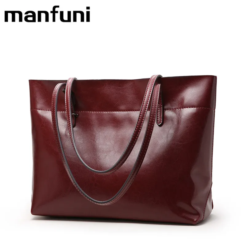 

MANFUNI Women Bags genuine leather shoulder bag Large capacity double strap Cowhide Casual Tote Gift vintage bag 14 inch 0547