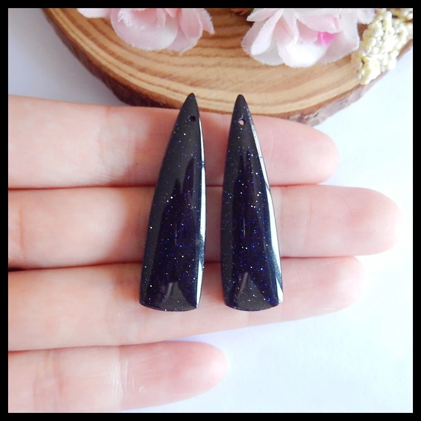 

Semiprecious stone jewelry,wholesale gemstone.Blue Sand Sun Sitara fashion woman Earring Beads,41x11x5mm,7.2g