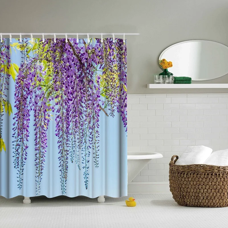 Purple Vine flowers printing polyester Shower Curtains W150xL180
