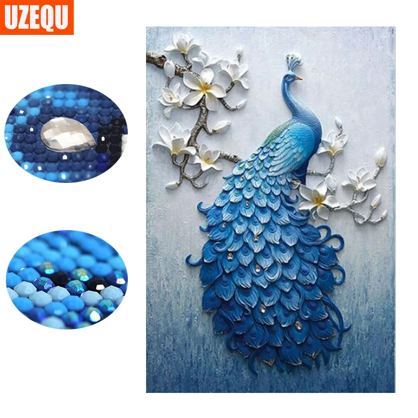 UzeQu Special Shaped Diamond Embroidery Full 5D DIY Diamond Painting Peacock Cross Stitch 3D Diamond Mosaic