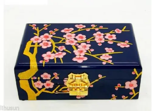 

Chinese Handmade Classic Wooden Lacquerware Plum Blossom Blue 2Layer Jewelry Box