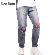 Una Reta High Quality Hole Jeans Men Trousers 2017 New Fashion Brand Cotton Denim Pant Plus Size Ripped Jean For Man