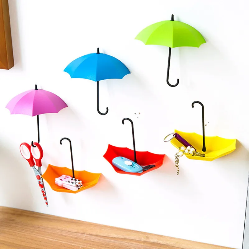 

MOM'S HAND 3pcs/lot Colorful Creative Umbrella Shape Decorative Wall Hooks Wall Mounted Storage Rack Hook Hanger