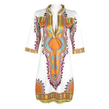 Robe Ete Femme 2016 Ladies Sexy Ethnic Print High Elastic Tshirt Dress Women V-Neck Knee Length Dashiki Dress Plus Size 3XL