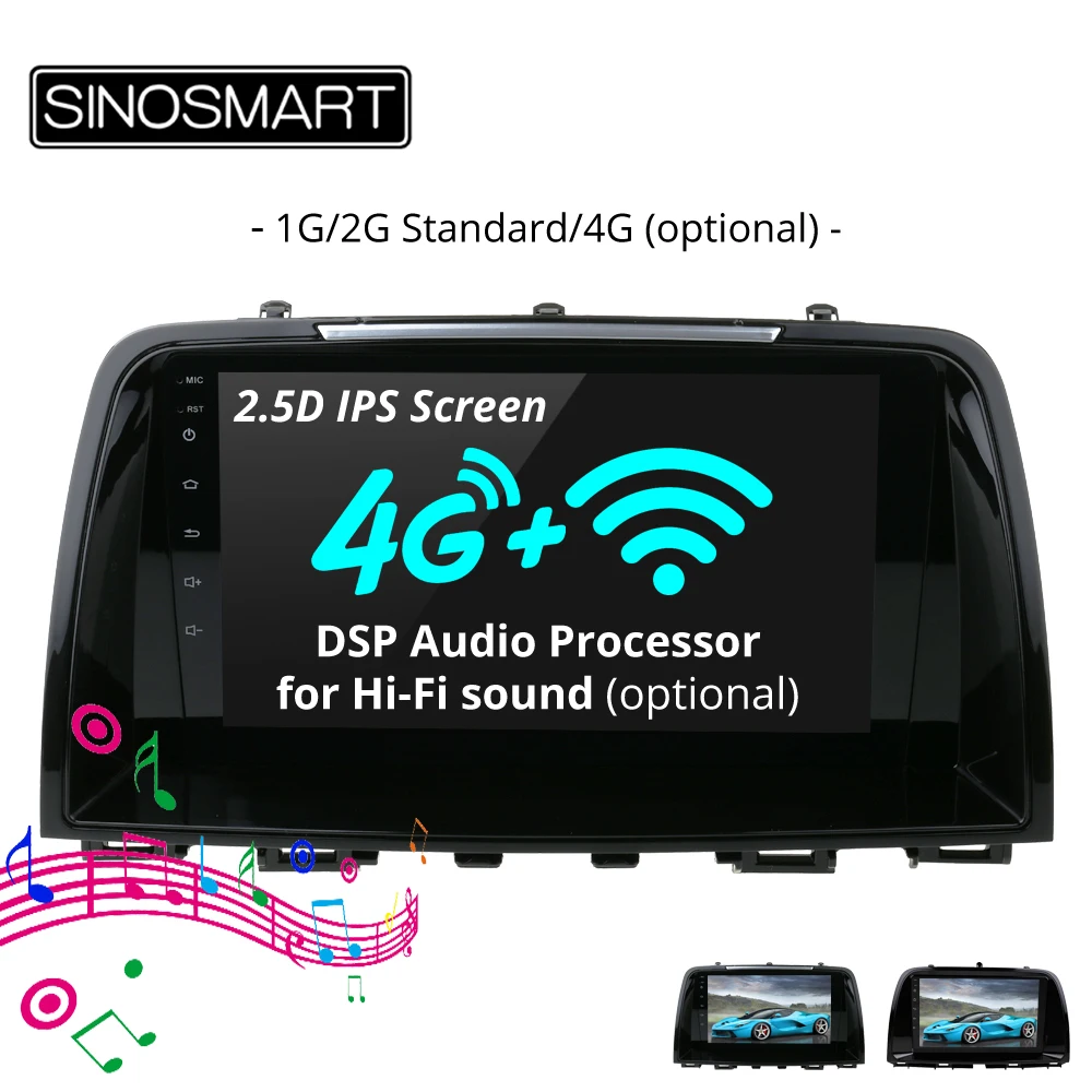

SINOSMART Support Native Parking System 1G/2G Car GPS Navigation Player for Mazda 6 Atenza/CX-5 32EQ DSP Processor 4G Optional