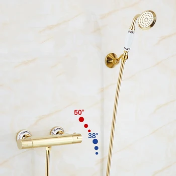 

2 Styles Shower Faucet Thermostatic Shower Faucet Set Gold Bathroom Rainfall Shower Set With Mixer Tap Wall Mounted Dual Handle
