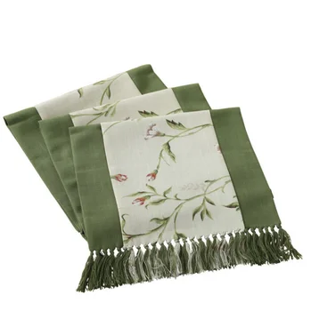 

High Grade Amercian Style Cotton Tassel Stitching Green Leaves Table Runner Hot Both Sides Available Table Cloth Bed Flag LFB778