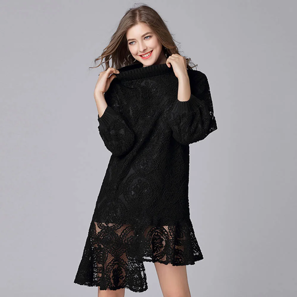 Sisjuly elegant black lace dress fashion spring autumn long sleeves ...