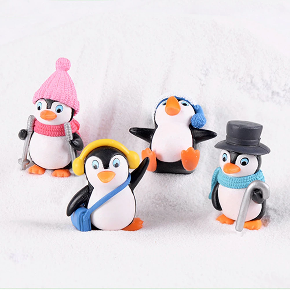 

4 Pcs Christmas Figures Figurine Moss Miniature Terrariums Decoration Toy Winter Penguin Eco-friendly Ornament DIY Crafts Party