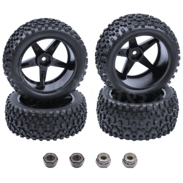 Cheap 4Pcs Rubber RC Tires & Plastic Wheel Rims Hex Hub 12mm For 1/10 Scale Electric Nitro Off Road Buggy Front / Rear Tyres 2wd 4wd