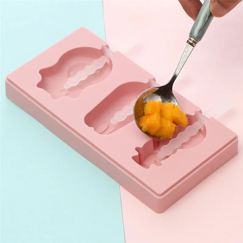 Covered Cartoon 3 Piece Ice Cream Ice Cube Mold Kitchen 2 Colors Multi-type Silicone Homemade Manual Diy Ice Cream Mold Home