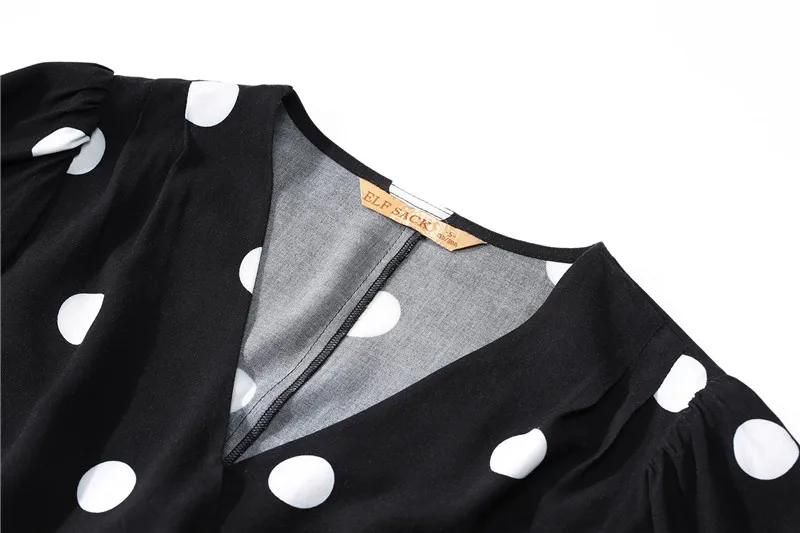 Женские винтажные платья в горошек ELF SACK, элегантное вечернее платье с V-jобразным воротником, праздничное трапециевидное платье с коротким рукавом, для ношения летом