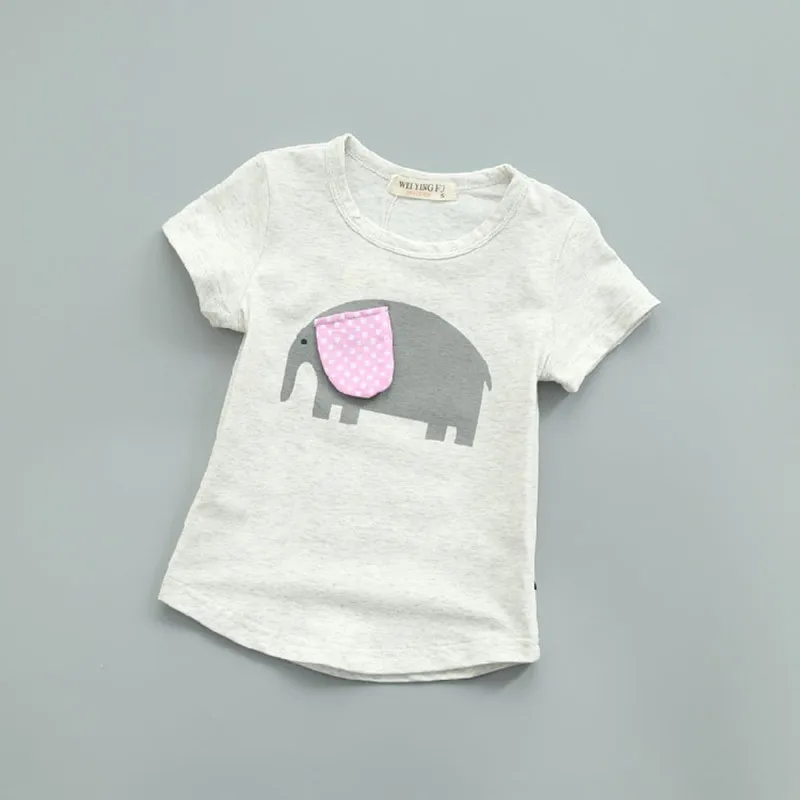 2016 New Summer Girls T Shirt Short Sleeve Kids T-shirt Cartoon Elephant Print Tee 100% Cotton Brand Kids T Shirt Kids Tops 2-7Y