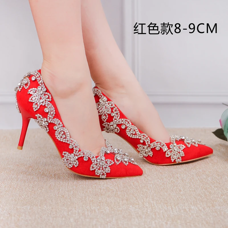 Women Shoes High Heels Wedding Thin Heels White Diamond Glittering Evening Dress Shoe Bride Shoes Crystal Pumps For Party - Цвет: see chart