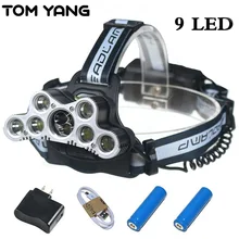 TOM YANG Micro/USB Rechargeable 9LED Headlamp Light Super Power Focus LED Headlight Waterproof Head Flashlight Camping Spotlight