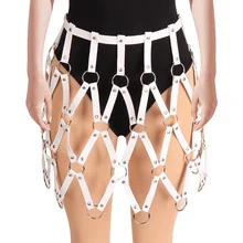 Серии пикантной кожаной обуви с юбка жгут белое платье пояс панк пастельный, готический регулировки модные женские туфли танцевальных фестивалях рейв портупея подвязки