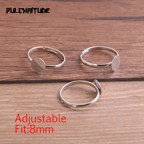 8mm PULCHRITUDE 10 шт. Модные Простые серебро 4 Размеры 8/10/12/18 мм Регулируемые базовые кольца заготовки под Кабошон Кольца P6761 - Цвет: 8mm