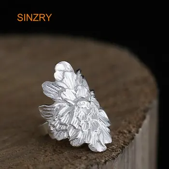 

Sinzry Hot Silver jewelry 100% handmade sterling silver peony flower finger ring elegant open end exaggerated fine ring women