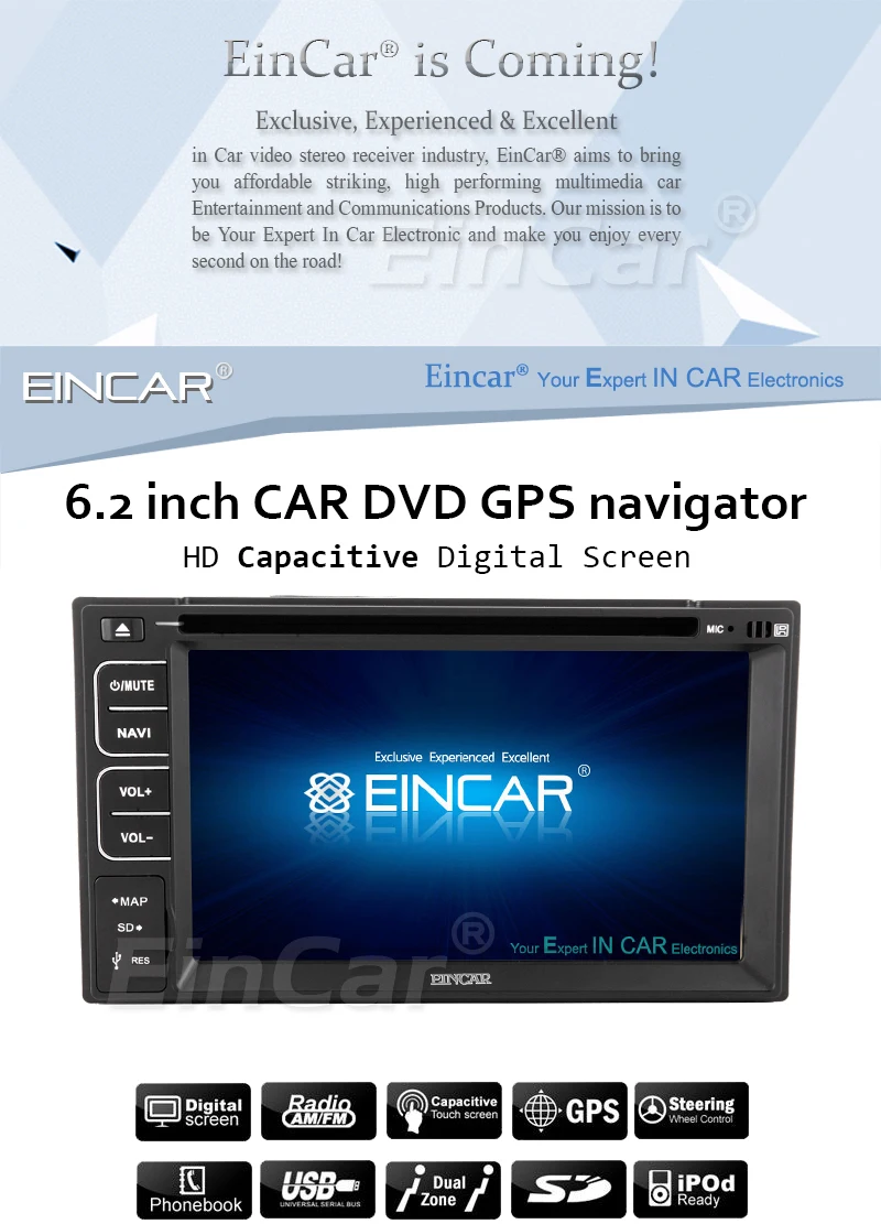 Best Double 2 Din CD DVD Player 6.2" Capacitive Multi Touchscreen Car Radio Bluetooth Stereo GPS with 8GB GPS Map Card USB SD Music 2