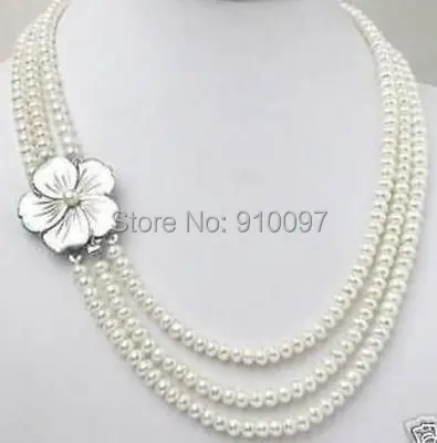 

LHX54013>>>Rare Elegant 3row 7-8mm white cultured pearl necklace shell clasp