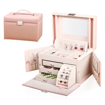 

Jewelry Boxes Real 2019 Jewelry Box Princess European Wooden Large Capacity Multi-layer Locked Earrings Nail Necklace Receiving