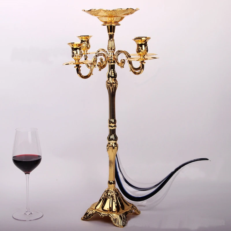 9pcs/lot Top rated gold plated floor candelabra 83cm metal candle